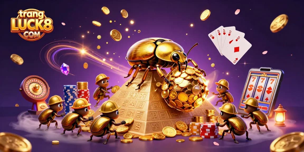 Experience thrilling gameplay with trang LUCK8 COM amidst cascading golden coins and vibrant gems.