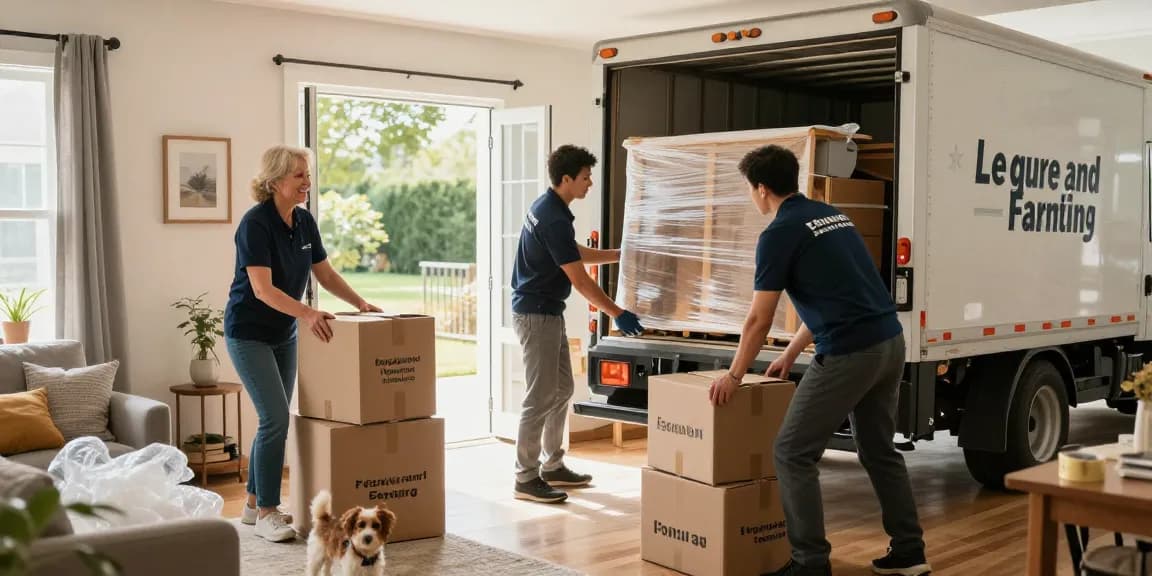 Umzugsunternehmen Speyer: Professionelle Umzugshelfer packen sorgfältig Umzugskartons in einem familiären Zuhause.