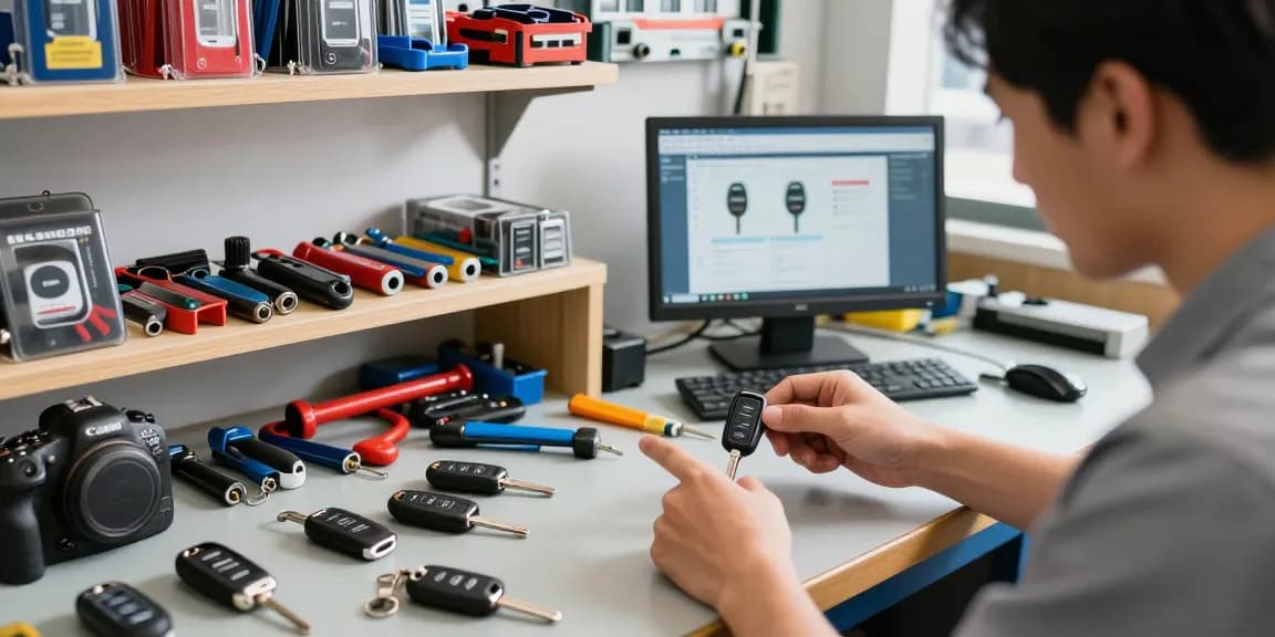 Schau es dir an: Experten für Autoschlüssel und Lösungen für Autoteile in einer Werkstatt.