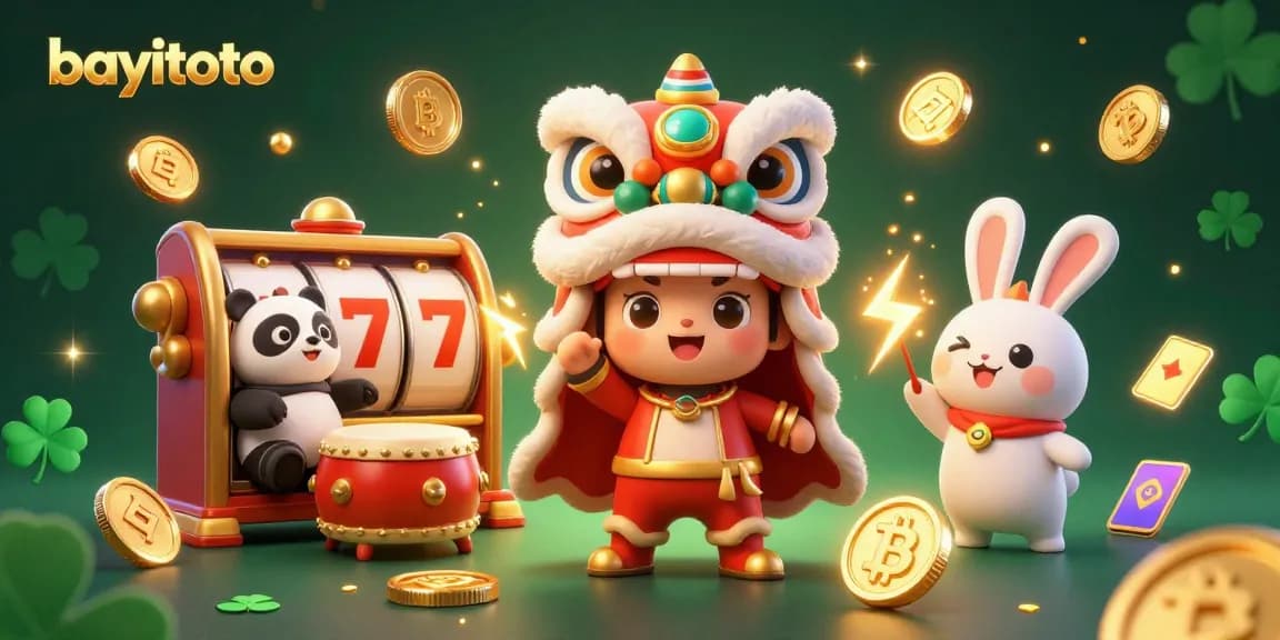 Join bayitoto for exciting slot experiences with vibrant casino characters in a festive setting.