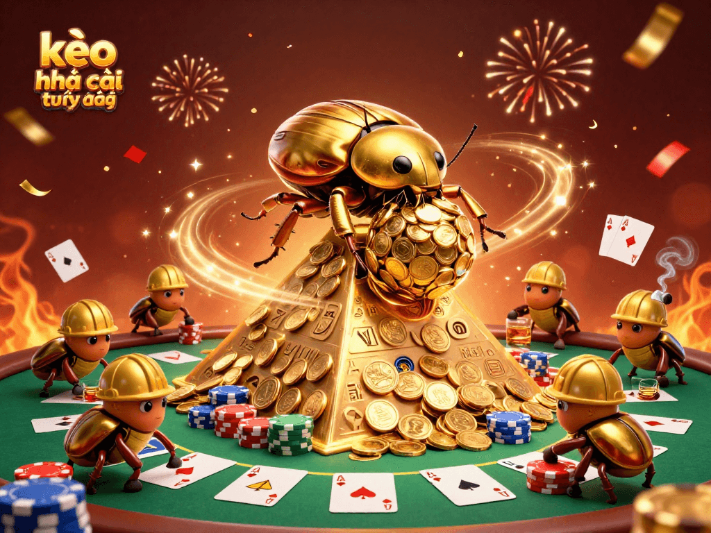 Experience the thrill of kèo nhà cái trực tiếp with vibrant casino symbols and lively characters.
