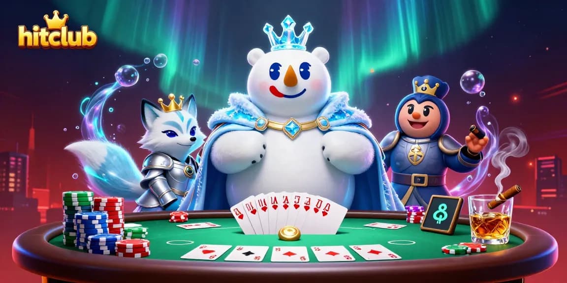Experience high-stakes poker at hitclub with an exciting illustration featuring dynamic casino elements.