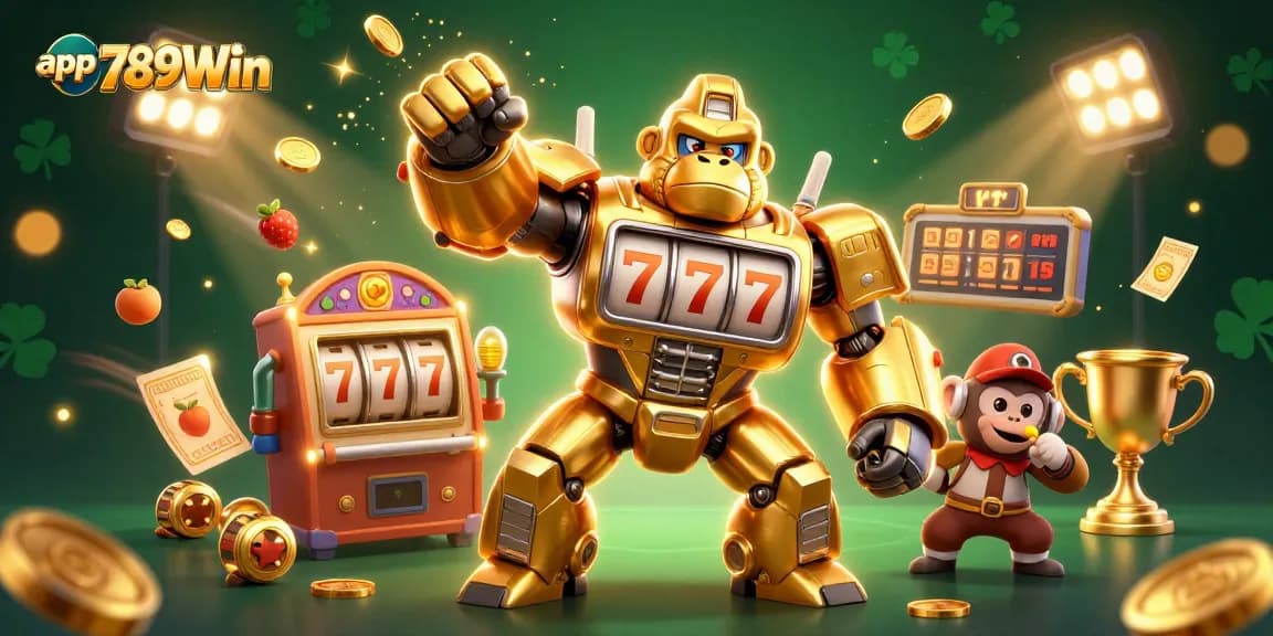 Engage with app 789Win through an exciting casino gaming experience featuring a vibrant 3D gorilla mech.