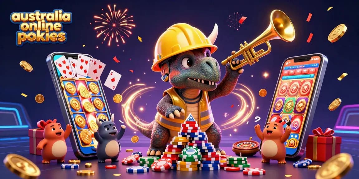 Engage with exciting australia online pokies in a vibrant 3D celebration scene filled with action.