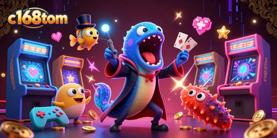 c168tom brings high-stakes fun with a vibrant 3D casino illustration showcasing dynamic games.