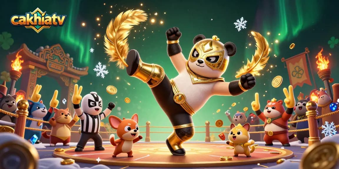Witness the excitement of cakhiatv with animated characters in a lively gambling scene featuring a panda and chihuahua.