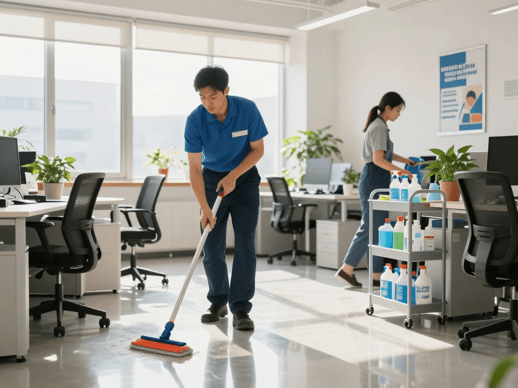 Büroreinigung Göttingen: Professioneller Reinigungsdienst reinigt modernes Büro mit strahlend sauberen Böden.
