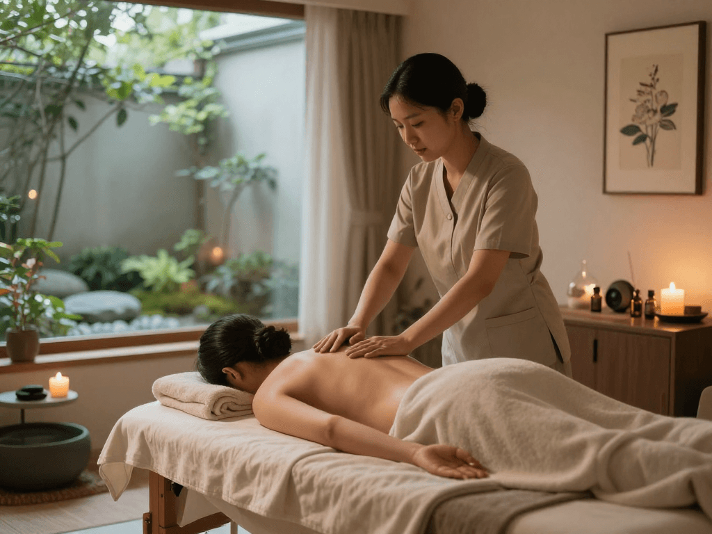 Expert 잠실출장마사지 session in a serene wellness studio with calming atmosphere.