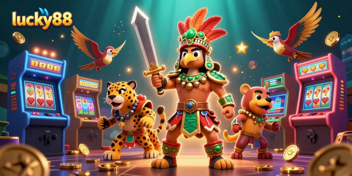 Win big with lucky88 in this immersive casino game scene featuring vibrant characters and gaming elements.