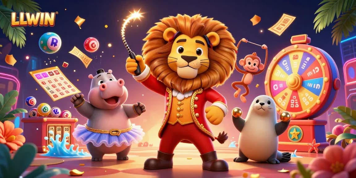 LLWIN players enjoying a vibrant online gaming experience with colorful lottery balls and engaging characters.