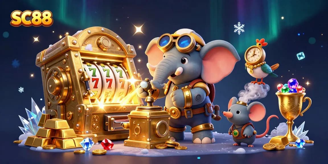 Play slots and win big with SC88's captivating steampunk-themed casino scene