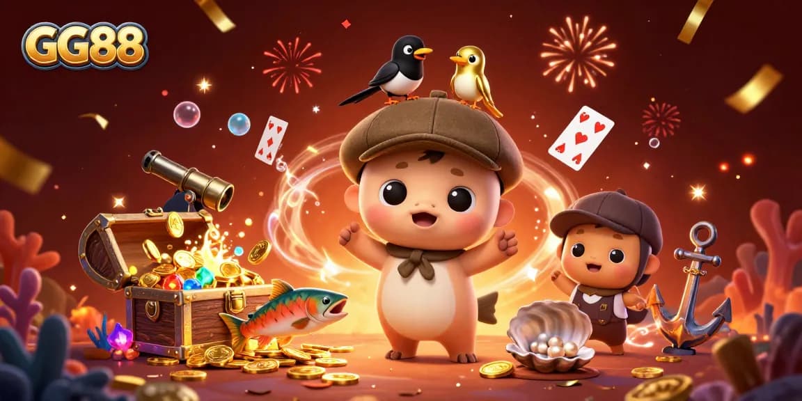 GG88 showcases an exciting underwater treasure hunt with vibrant characters and gambling elements.