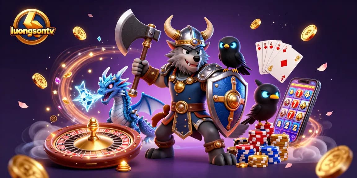 Experience the excitement of gambling with luongsontv in this vibrant, high-energy casino illustration.