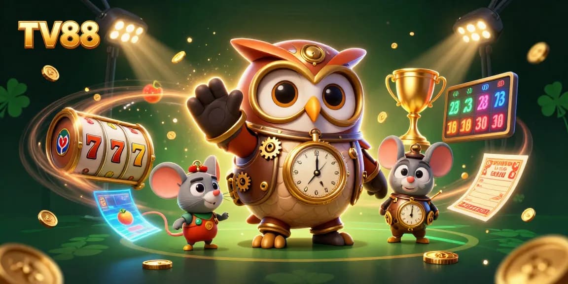 Engage in exciting betting strategies at TV88 with vibrant casino elements and characters.
