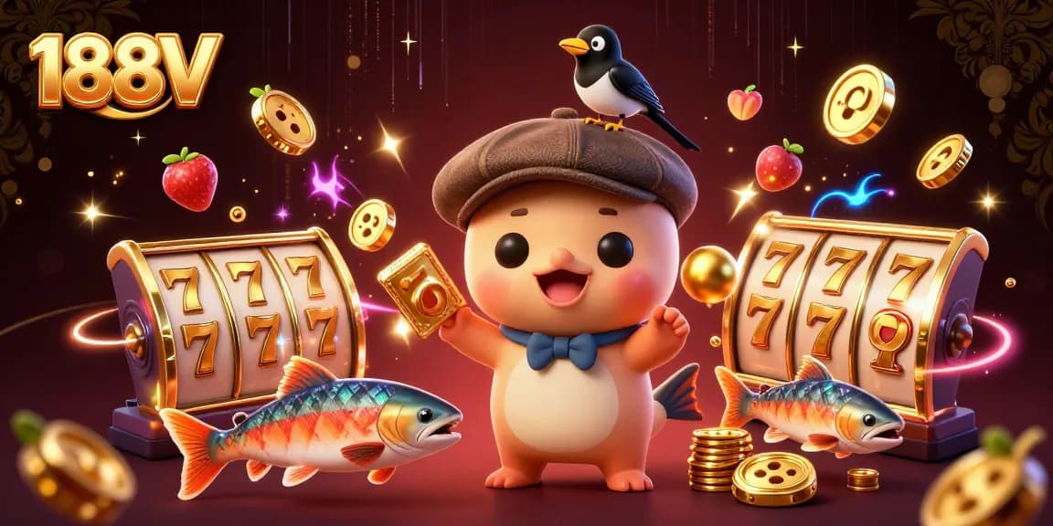 Engage in thrilling slot action with 188V, featuring a cute baby Nessie and dynamic game symbols.