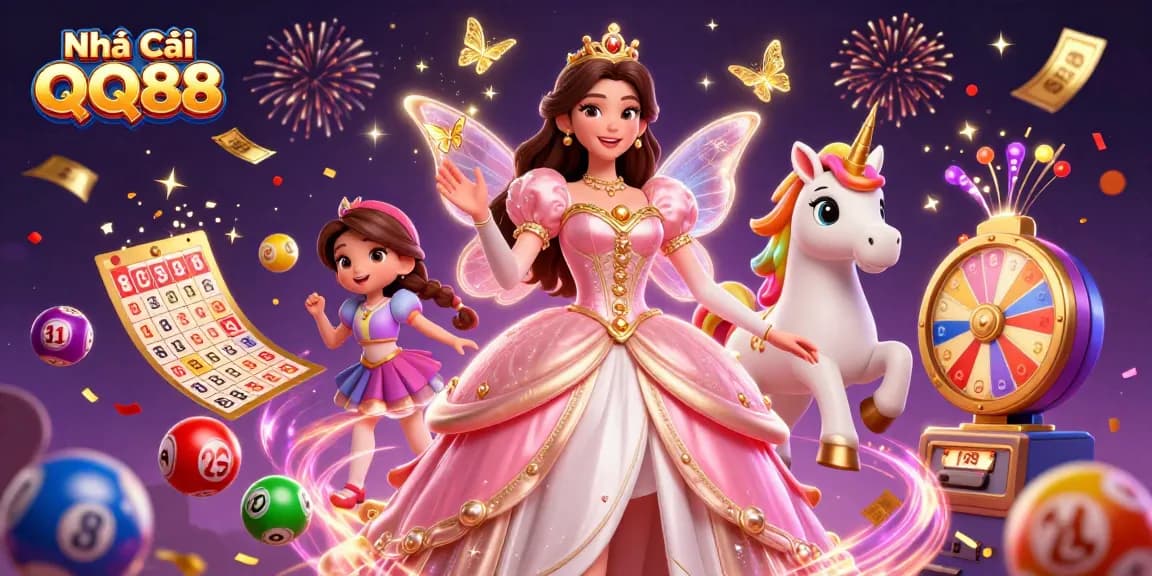 Engage with Nhà Cái QQ88's magical realm of online gambling, featuring vibrant characters and dynamic game elements.