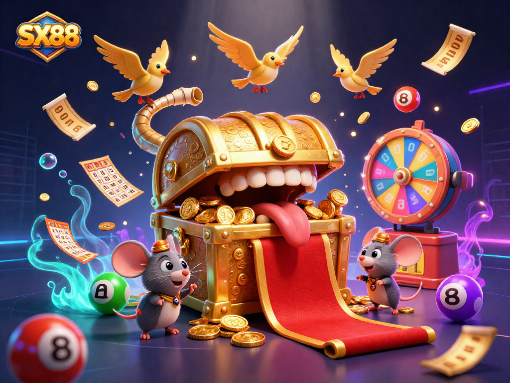 SX88 captivates players with vibrant dynamic lottery elements and a golden treasure theme.