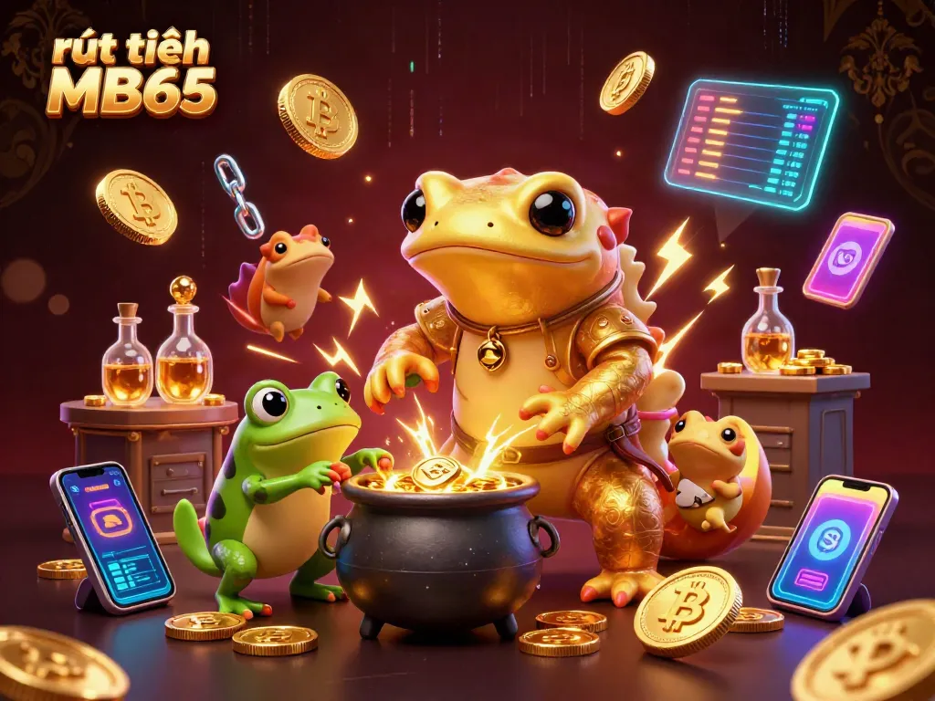 rút tiền MB66 showcasing a captivating 3D illustration of a golden salamander alchemist creating gold coins.