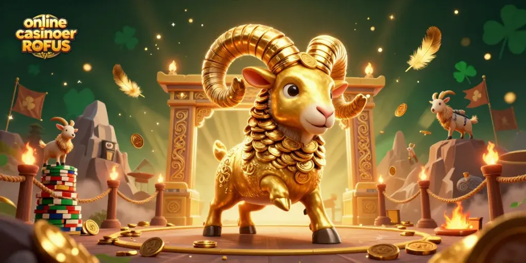 Engage with online casinoer uden ROFUS featuring a golden ram charging at a gate surrounded by casino elements.