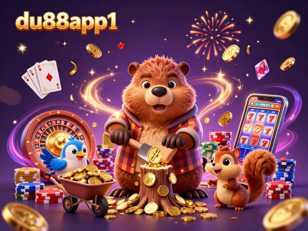 Join the excitement with du88app1 as a beaver collects gold coins in a vibrant casino scene.