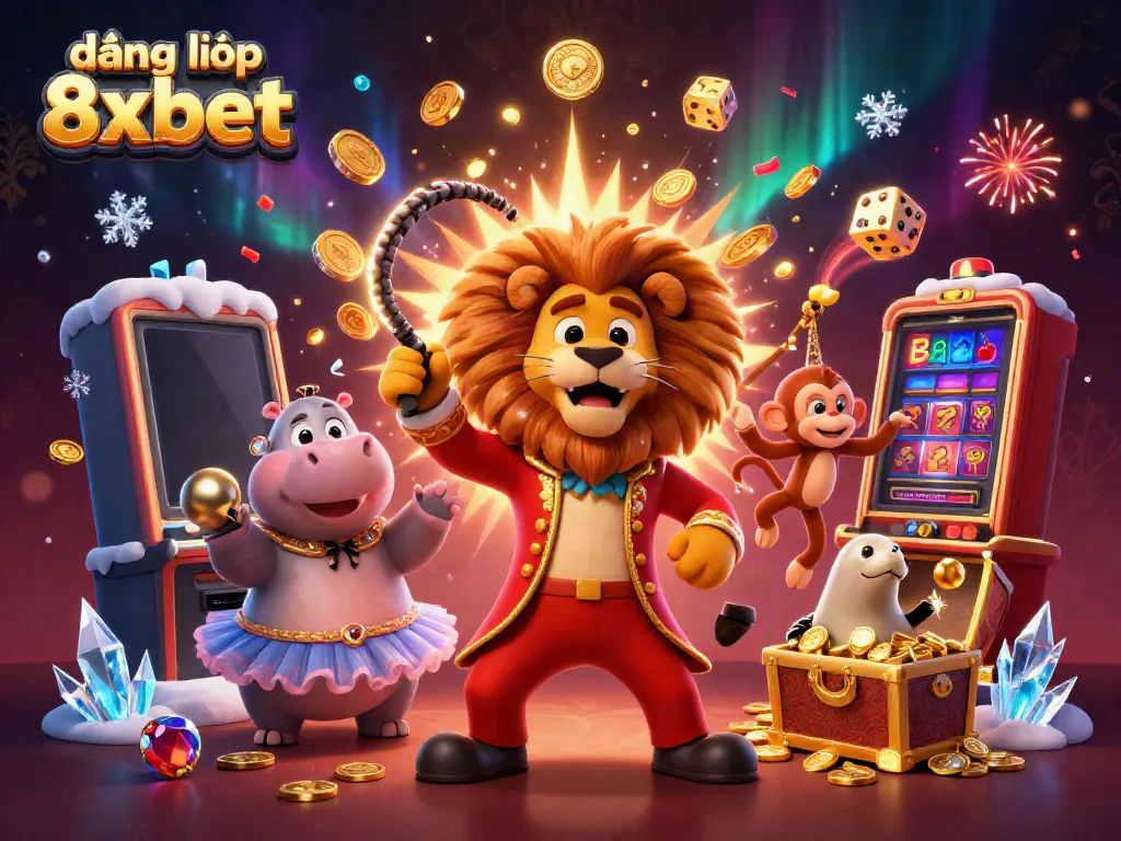 Engaging illustration featuring đăng nhập 8xbet characters in a vibrant casino scene, showcasing dynamic gaming elements.