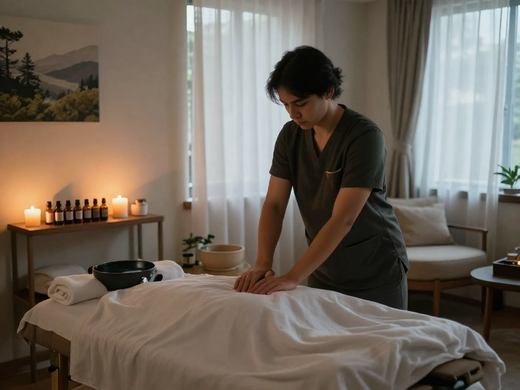 Experience rejuvenating 광명출장안마 in a serene massage studio filled with calming elements.
