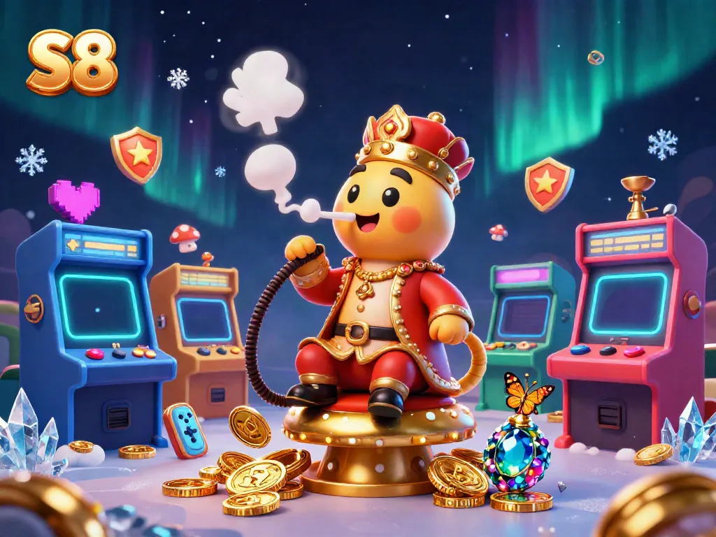 Experience the S8 gaming thrill with a whimsical caterpillar master leading a vibrant casino adventure.