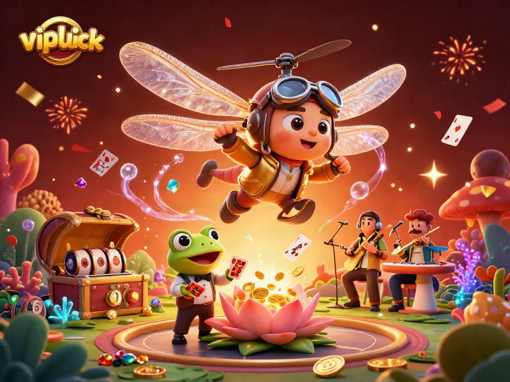 Experience thrilling gameplay with vipluck as a dragonfly pilot and frog dealer create magic in casino.