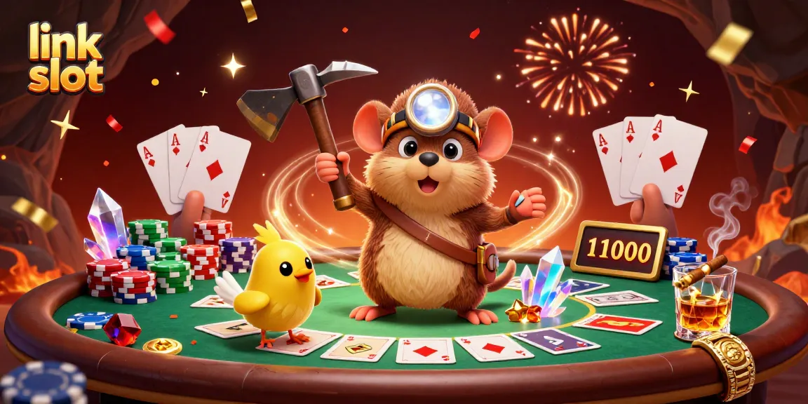 Putar link slot dengan karakter mole pemburu harta dalam suasana kasino yang meriah.