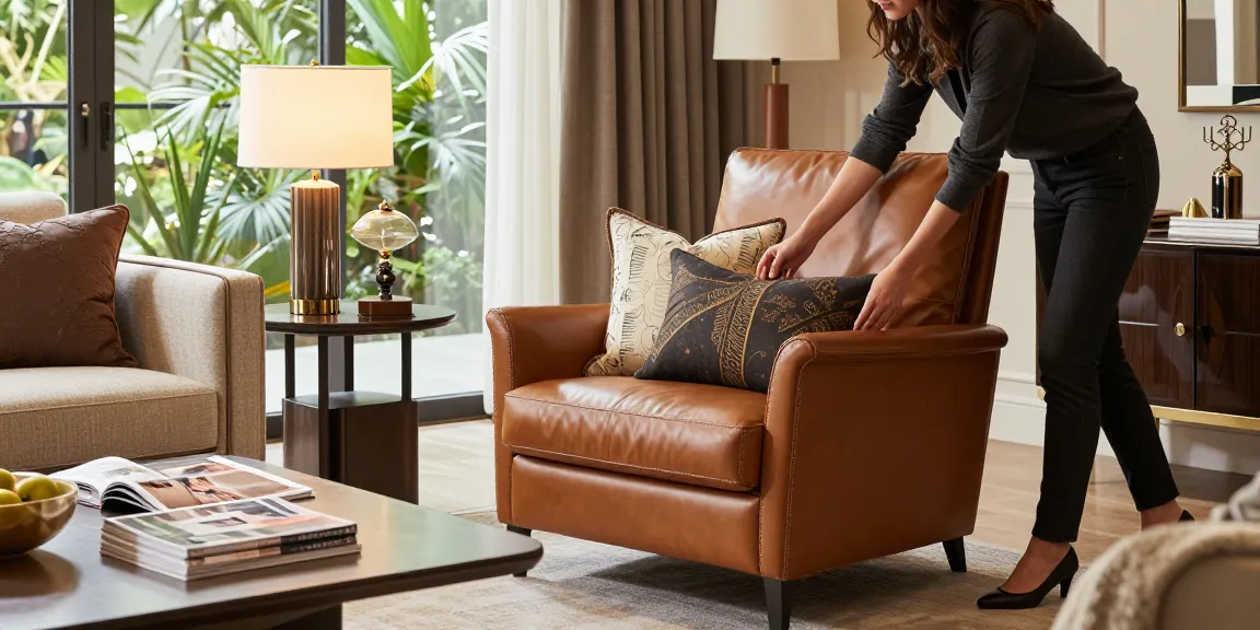 Baxter Ledersessel in einem stilvollen Wohnzimmer, das Luxus und Komfort mit eleganten Dekorationselementen zeigt.