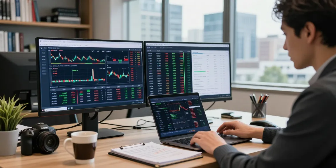 Detaillierte Analyse von Krypto-Investment-Tools in modernem Büro.