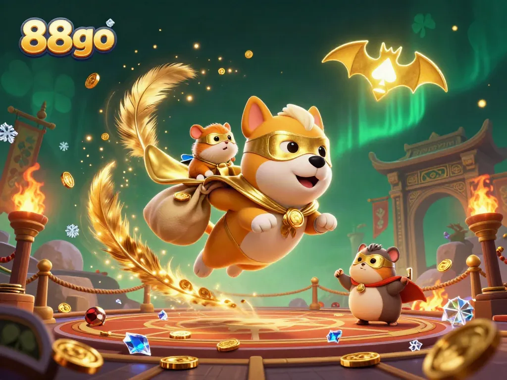 Engage with 88go's dynamic casino world, featuring a superhero dog and stunning gambling elements.