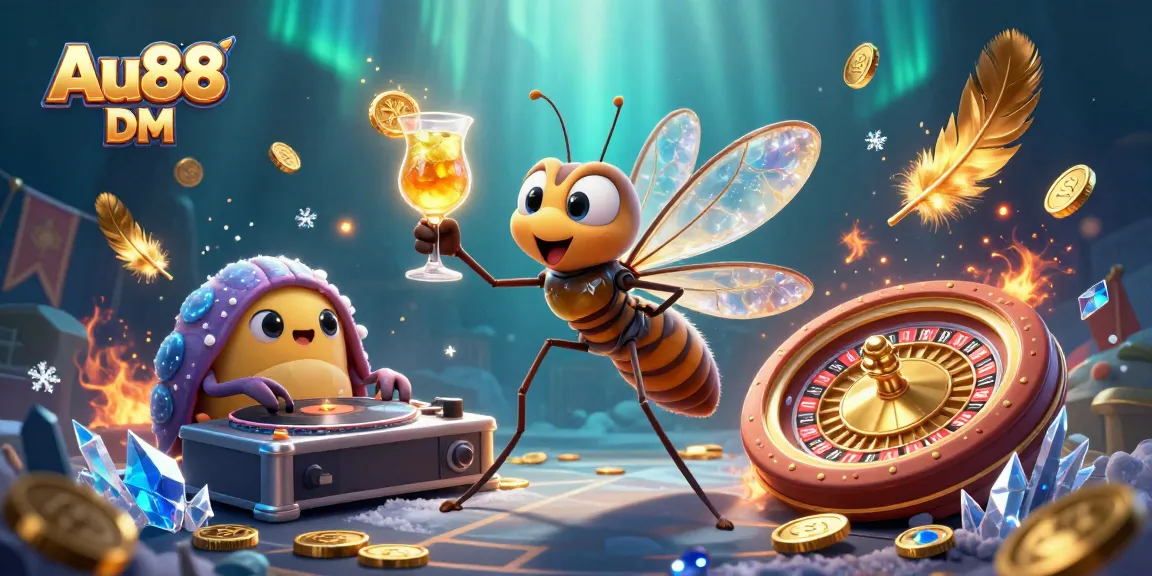 Experience Au88 DM's vibrant casino energy through a lively 3D illustration showcasing unique gambling characters.
