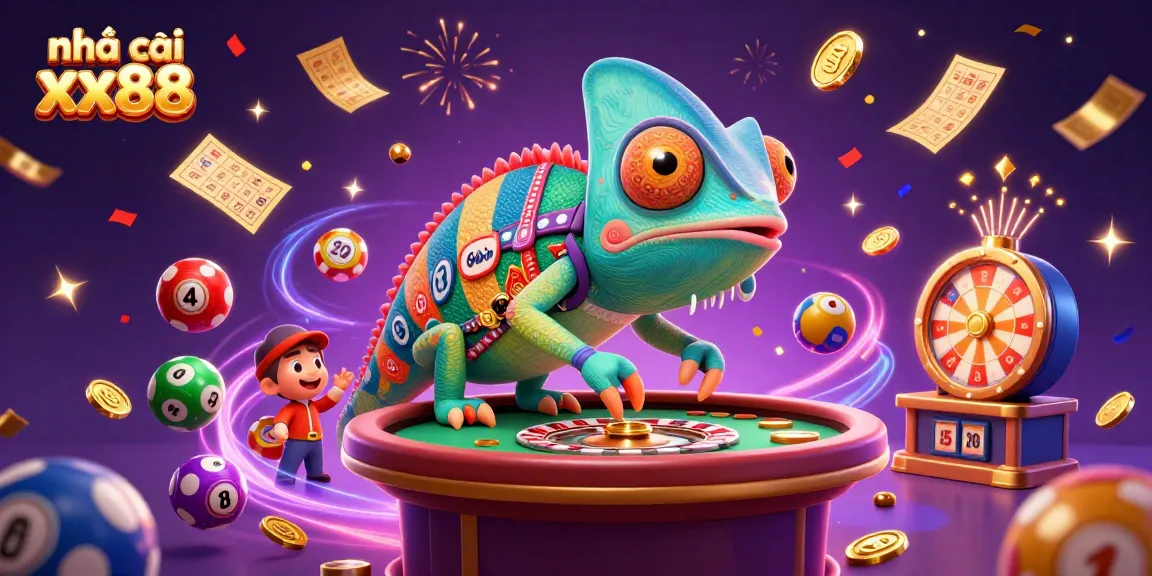 Experience the excitement of nhà cái xx88 with vibrant casino elements in a lively 3D illustration.