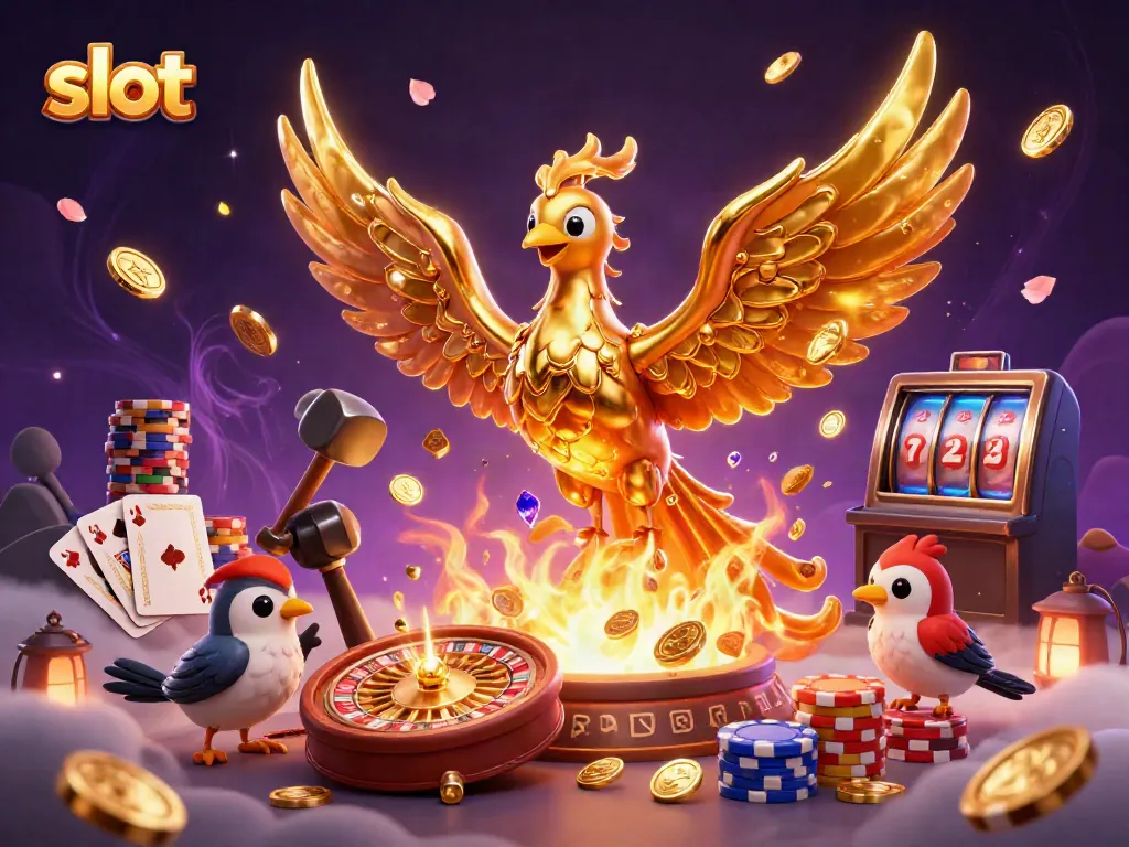 Experience thrilling slot gameplay with the golden phoenix and cascading coins in action.