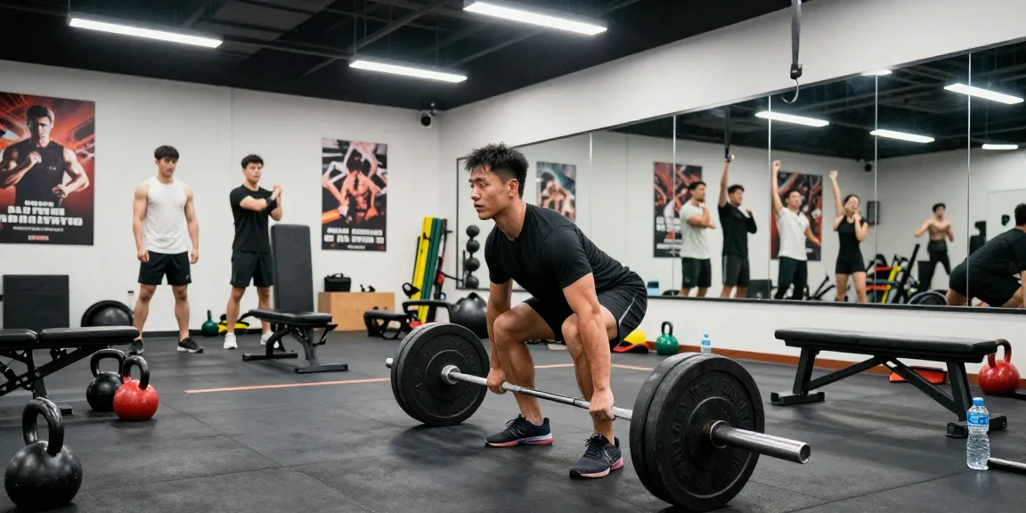 Sportler im Anabolika Shop Deutschland Fitnessstudio, der einen Kreuzheben ausführt und dabei Stärke und Entschlossenheit in einer lebhaften Fitnessumgebung zeigt.