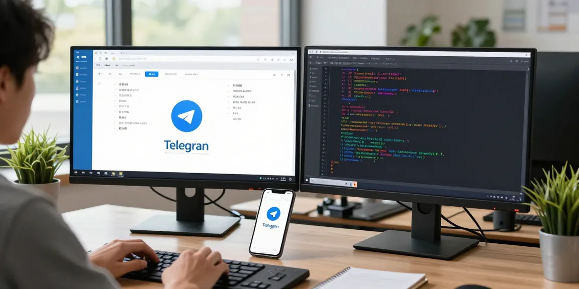 Telegram中文设置教程界面展示，用户在电脑和手机上进行操作。
