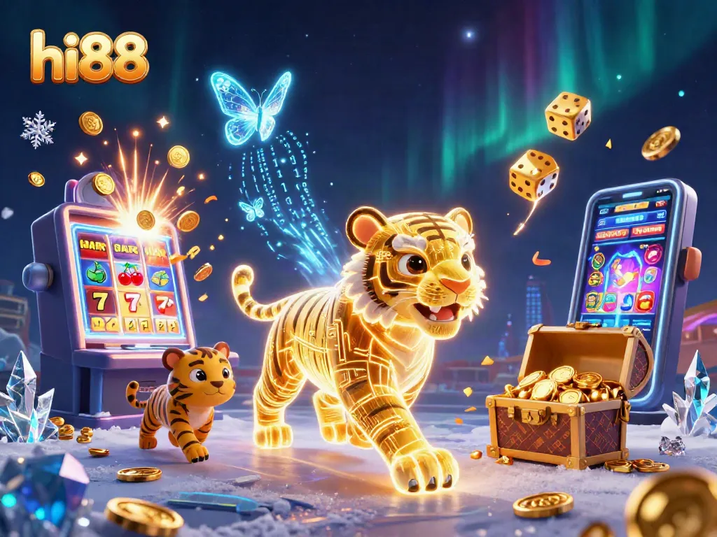 Experience excitement at hi88 with a neon tiger and dynamic casino elements.