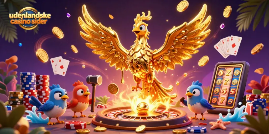 Engage with udenlandske casino sider featuring a phoenix and vibrant casino elements in a rich digital illustration