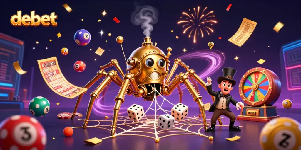 Engage with debet's thrilling casino atmosphere showcasing lively games and dynamic golden elements.