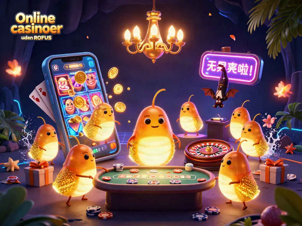 Experience online casinoer uden ROFUS with vibrant glowworms illuminating a lively gambling scene.