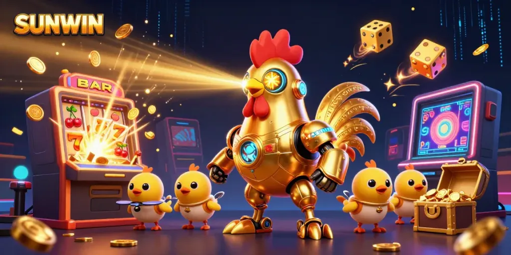Experience thrilling gaming with SUNWIN's dynamic casino elements and golden rooster robot!