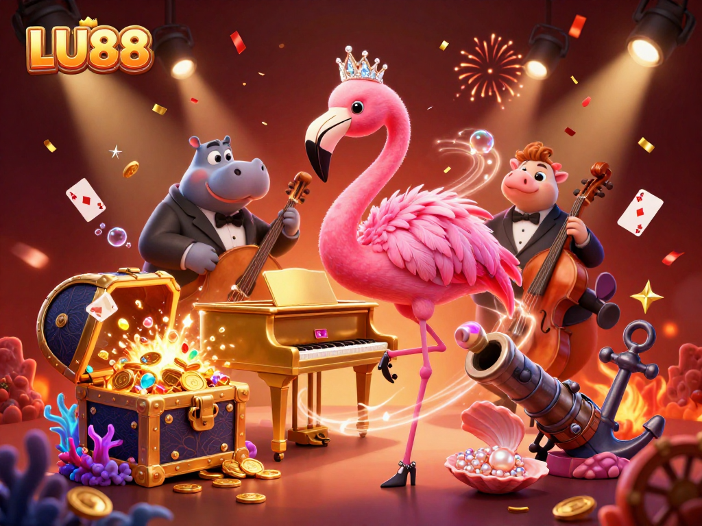 Experience the thrill of gaming at LU88 with vibrant 3D characters and dynamic casino elements.