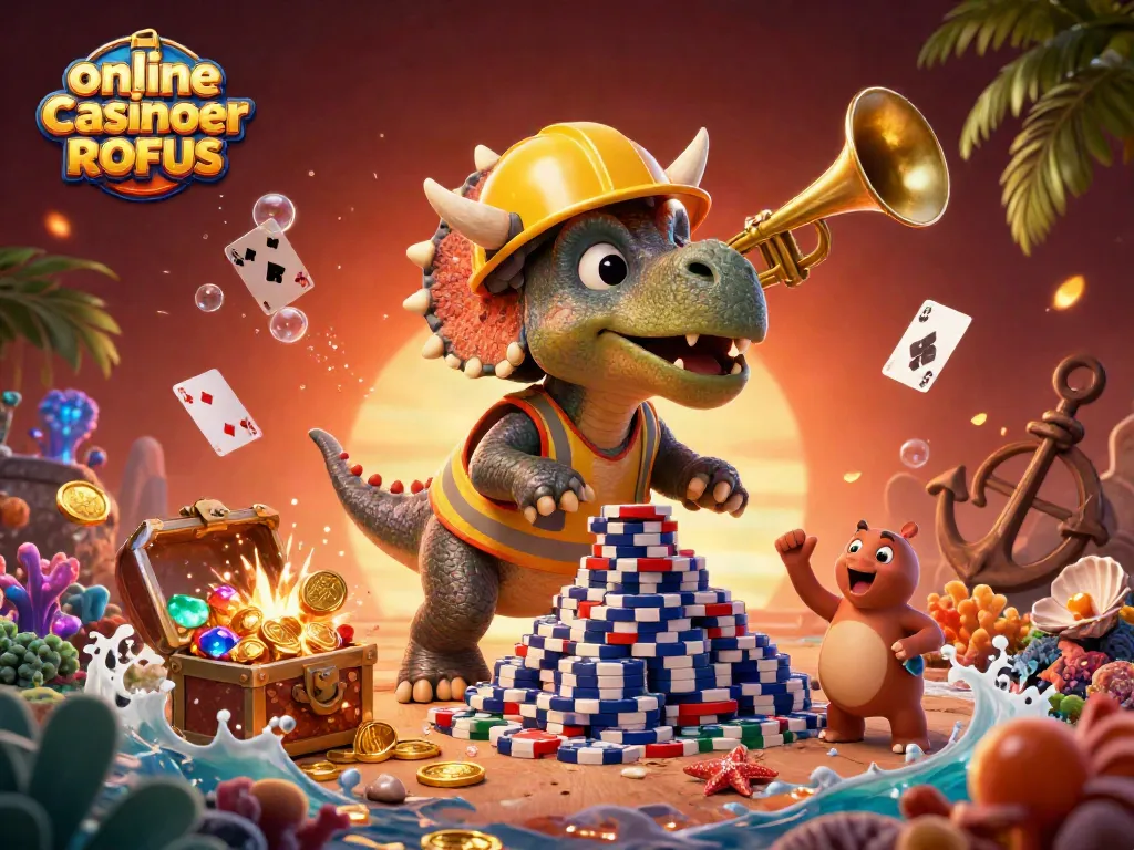 Cheerful scene of a 3D triceratops and parasaurolophus celebrating at online casinoer uden ROFUS.