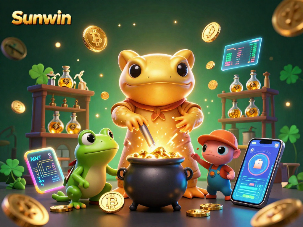 Engage in thrilling casino action at Sunwin with golden alchemist characters and crypto-themed elements.