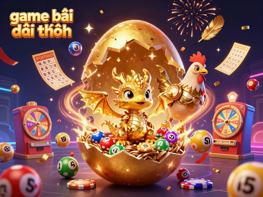 Experience the thrill of game bài đổi thưởng with vibrant symbols and a golden dragon in a casino-inspired scene.