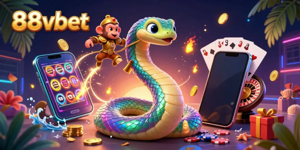 Experience thrilling gaming at 88vbet with vibrant characters and exciting casino elements.