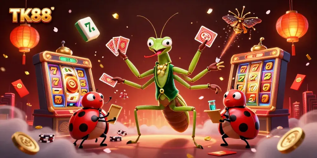 Experience the thrill of casino gaming with TK88's vibrant, dynamic illustration of a lively casino scene.