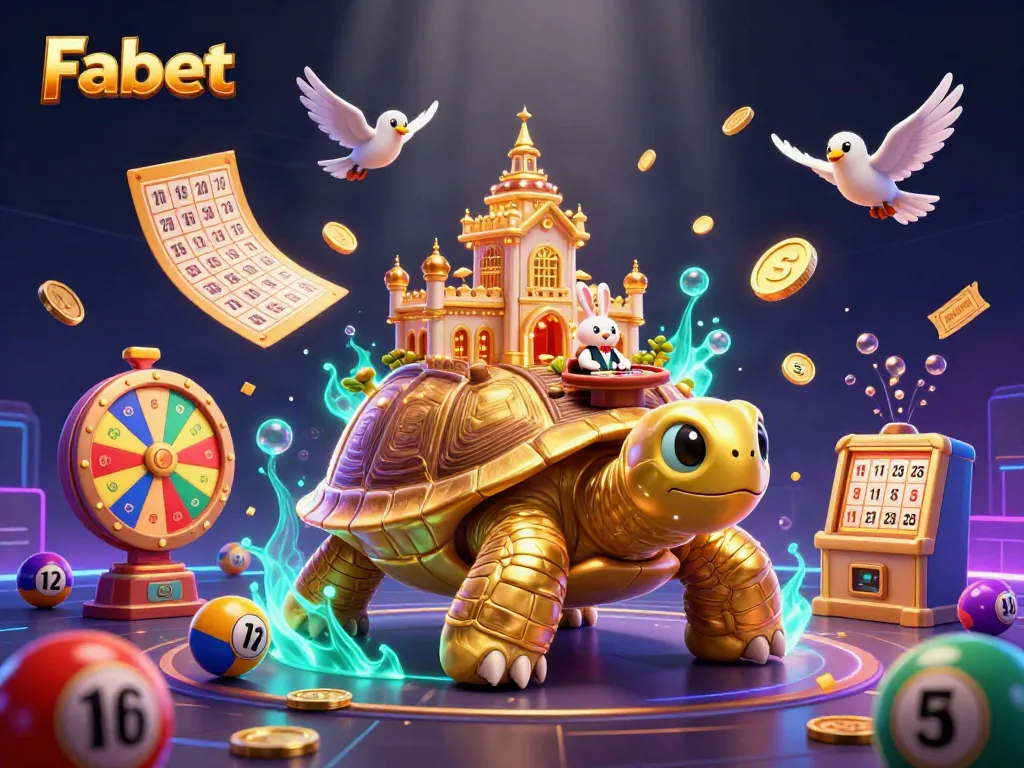 Winning strategies for Fabet as a vibrant cartoon scene with a tortoise casino.