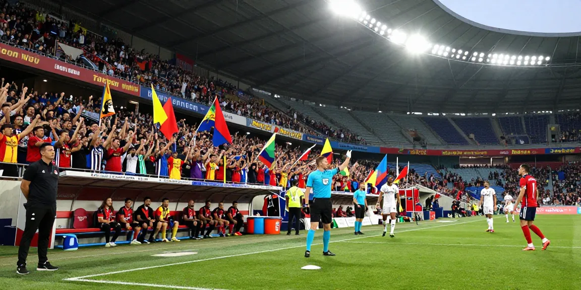 Fussballspiel in vollem Gange mit begeisterten Fans und Spielern auf dem Feld